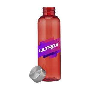 Cette bouteille d'eau est composée à 100% de RPET et est dotée d'un bouchon à vis anti-fuite en acier inoxydable 19
