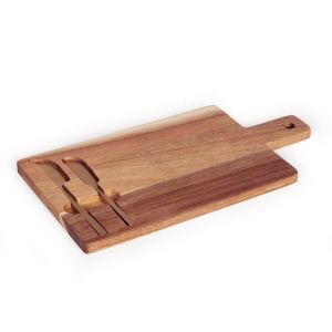 Plateau à fromage en acacia et ses couteaux