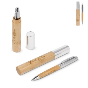 Stylo-bille en métal bambou dans un tube