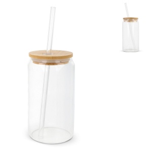 Verre avec couvercle en bambou et paille 450 ml