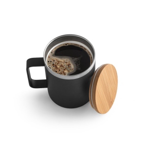 LAUDA. Mug en acier inoxydable recyclé à 90% avec couvercle en bambou 420 mL 10