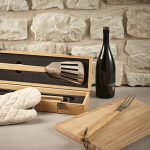 Set barbecue Turner bambou,mallette: pince, fourchette et spatule 8