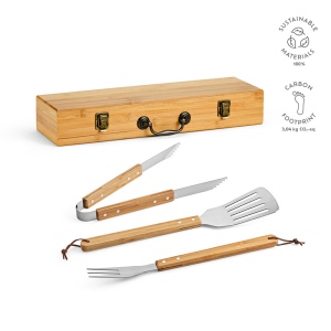 Set barbecue Turner bambou,mallette: pince, fourchette et spatule 2
