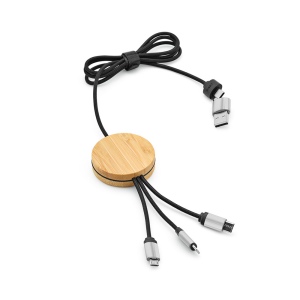 Câble de charge Feynman 5-en-1 bambou/rPET, logo lumineux 4
