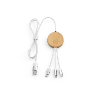 Câble de charge Feynman 5-en-1 bambou/rPET, logo lumineux 13