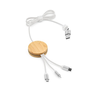 Câble de charge Feynman 5-en-1 bambou/rPET, logo lumineux 5