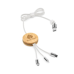 Câble de charge Feynman 5-en-1 bambou/rPET, logo lumineux 7