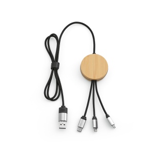 Câble de charge Feynman 5-en-1 bambou/rPET, logo lumineux 8