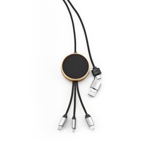 Câble de charge Feynman 5-en-1 bambou/rPET, logo lumineux 10