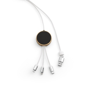 Câble de charge Feynman 5-en-1 bambou/rPET, logo lumineux 11