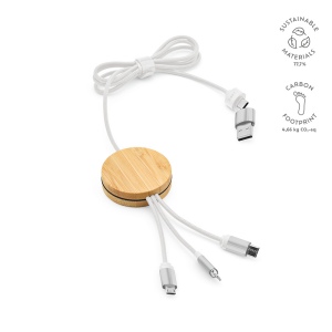 Câble de charge Feynman 5-en-1 bambou/rPET, logo lumineux 3