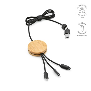 Câble de charge Feynman 5-en-1 bambou/rPET, logo lumineux
