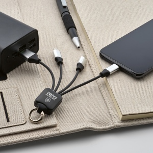 Câble de charge Sagan, 4-en-1 rTPR, logo lumineux et boucle 4