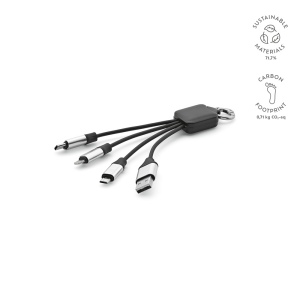 Câble de charge Sagan, 4-en-1 rTPR, logo lumineux et boucle