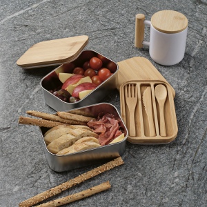Boîte repas Vermeer rInox1480 ml, couvercle et couverts en bambou 10