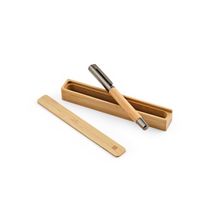 Stylo Aeschylus en bambou et inox, encre bleue 2 km 10