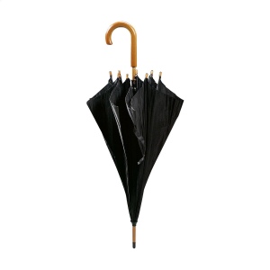 Parapluie avec suspension télescopique automatique, toile en pongé RPET 190T, cadre en métal, un manche et poignée en bois et fermeture Velcro 8