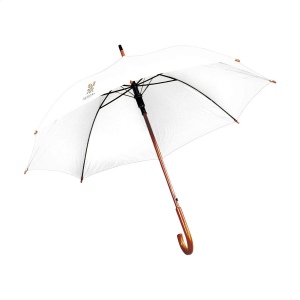 Parapluie avec suspension télescopique automatique, toile en pongé RPET 190T, cadre en métal, un manche et poignée en bois et fermeture Velcro 3