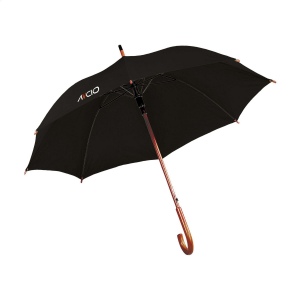 Parapluie avec suspension télescopique automatique, toile en pongé RPET 190T, cadre en métal, un manche et poignée en bois et fermeture Velcro 2