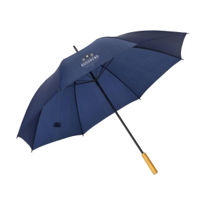 Parapluie tempête avec un auvent en polyester RPET 190T, un diamètre d'écran de 127 cm, cadre et un manche en métal, poignée en bois et fermeture Velcro