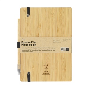 Carnet de notes de format A5 avec couverture rigide en FSC Mix certifié bambou robuste, équipé d'une boucle pour stylo pratique et d'un élastique de fermeture 3