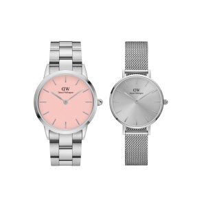 Montre Iconic Link Silver&Pastel-pink D36 + Petite Unitone Silver D28