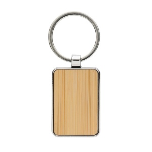 Porte-clés rectangle en alliage de zinc RCS et bambou 3