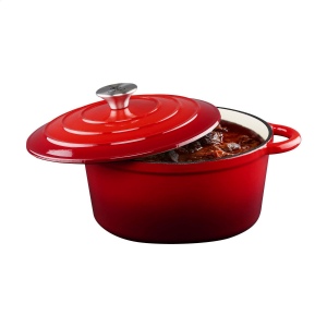 Cocotte en fonte émaillée avec couvercle assorti et bouton en acier inoxydable 3