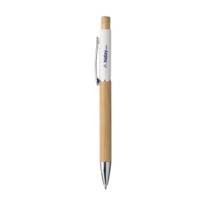 Stylo à bille à encre bleue avec corps et bouton poussoir en bambou certifié FSC 100% 7
