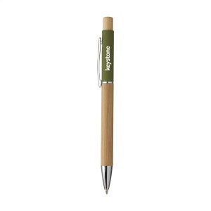 Stylo à bille à encre bleue avec corps et bouton poussoir en bambou certifié FSC 100% 10