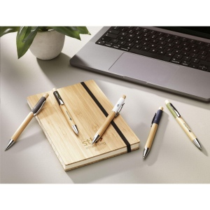 Stylo à bille à encre bleue avec corps et bouton poussoir en bambou certifié FSC 100% 12