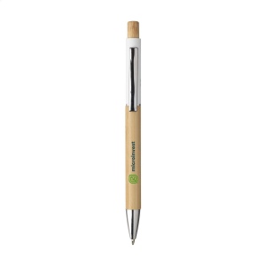 Stylo à bille à encre bleue avec corps et bouton poussoir en bambou certifié FSC 100% 2