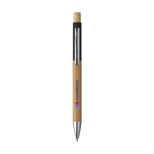 Stylo à bille à encre bleue avec corps et bouton poussoir en bambou certifié FSC 100% 6