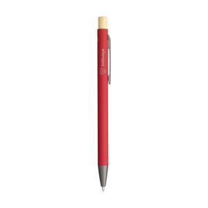 Stylo à bille mince à encre bleue avec un corps en aluminium 100% recyclé avec finition caoutchoutée 18