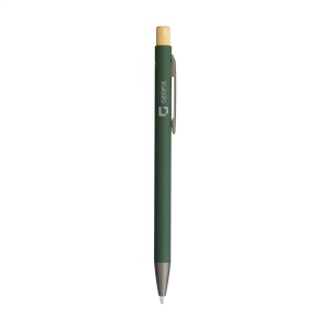 Stylo à bille mince à encre bleue avec un corps en aluminium 100% recyclé avec finition caoutchoutée 19