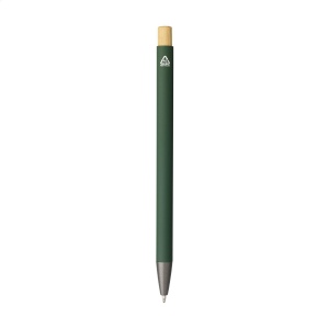 Stylo à bille mince à encre bleue avec un corps en aluminium 100% recyclé avec finition caoutchoutée 25