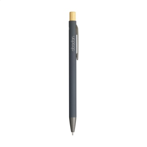 Stylo à bille mince à encre bleue avec un corps en aluminium 100% recyclé avec finition caoutchoutée 16
