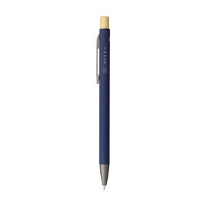 Stylo à bille mince à encre bleue avec un corps en aluminium 100% recyclé avec finition caoutchoutée 3