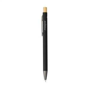 Stylo à bille mince à encre bleue avec un corps en aluminium 100% recyclé avec finition caoutchoutée