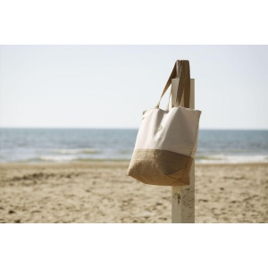 Sac de plage aux couleurs naturelles et combinaison de matériaux en jute robuste et coton biologique (320 g/m²) 3