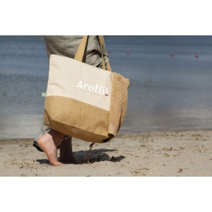 Sac de plage aux couleurs naturelles et combinaison de matériaux en jute robuste et coton biologique (320 g/m²) 4