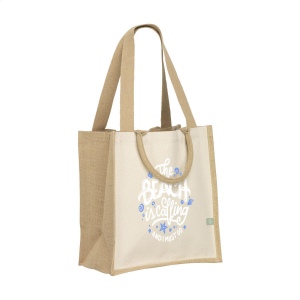 Sac shopping aux couleurs naturelles et à la combinaison de matières en jute robuste et en coton biologique (320 g/m²)