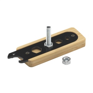 Outil multifonction pratique comprenant un décapsuleur en acier inoxydable avec un manche en bambou et 4 clés plates de différentes tailles 4