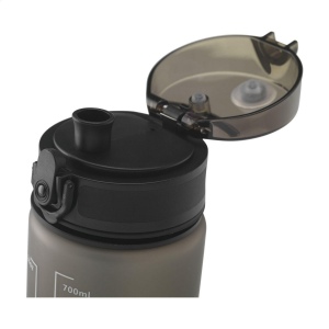 Bouteille d'eau en plastique transparent mat avec bouchon à vis étanche et boucle de transport pratique 14