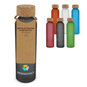 Bouteille en verre recyclé dépoli avec bouchon en liège 500ml