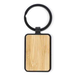 Porte-clés en bambou et métal rectangulaire 2