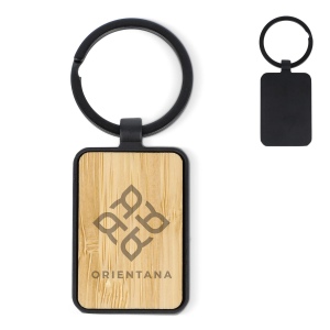 Porte-clés en bambou et métal rectangulaire