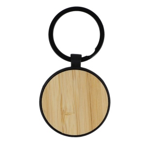 Porte-clés en bambou et métal rond 2