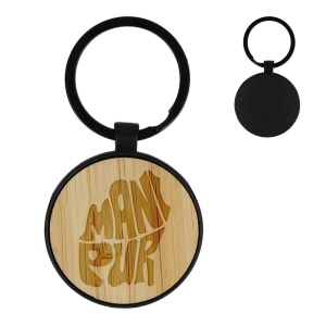 Porte-clés en bambou et métal rond