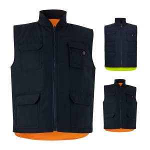 VL DIANA. Gilet rembourré (220g/m²) réversible avec fermeture à glissière, multipoches